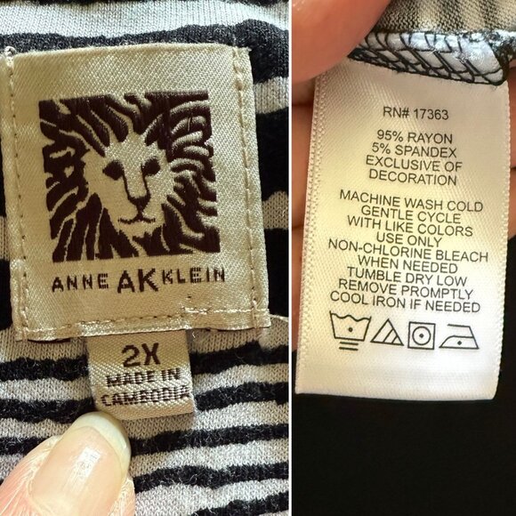 Anne Klein Striped Top Womens 2X Black White Short Sleeve Scoop Neck Blouse - Picture 6 of 8